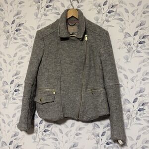 Banana Republic Womens Boiled Wool Moto Jacket Sz Large Gray Full Zip 3 Pockets